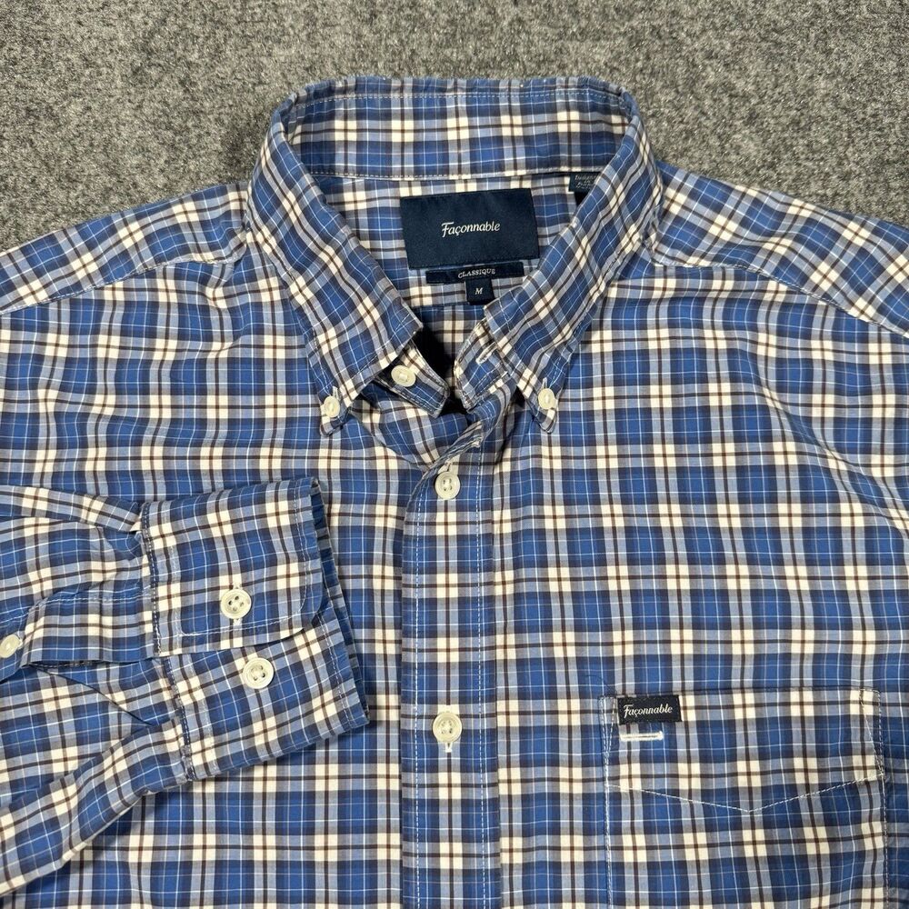 Faconnable Classique Blue Brown Plaid Button Shirt Men’s Medium